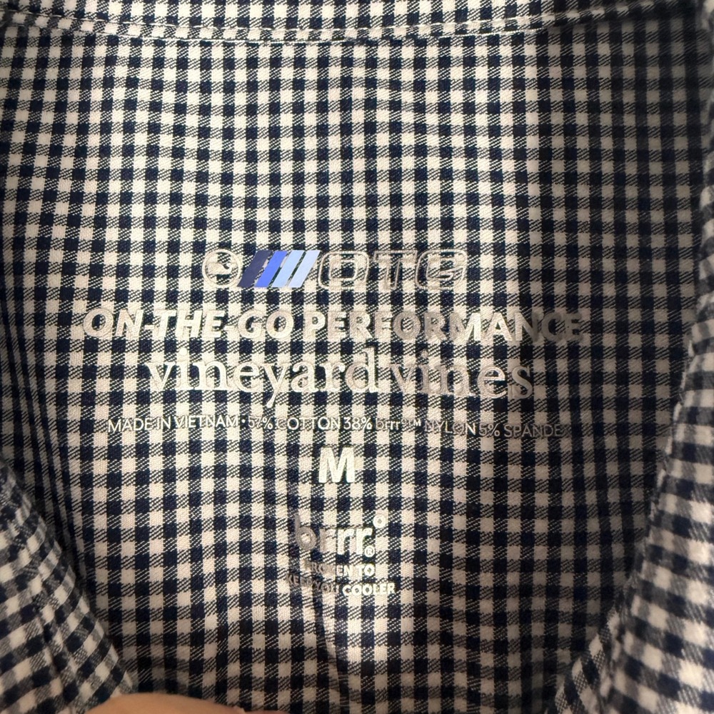 Vineyard Vines OTG Performance Shirt Men's Medium Blue Gingham Cotton Blend - Picture 4 of 8